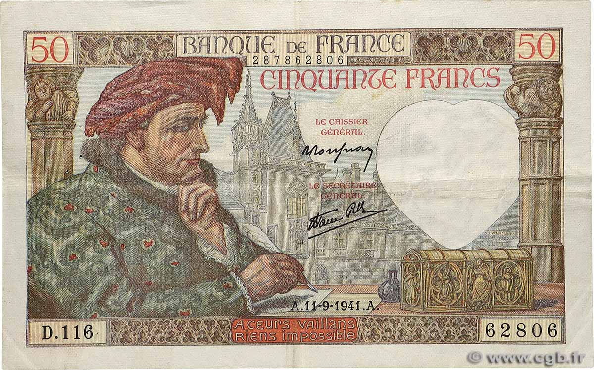50 Francs JACQUES CŒUR FRANCE  1941 F.19.14 VF