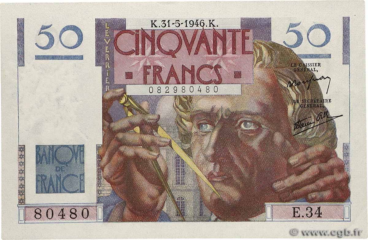 50 Francs LE VERRIER FRANCE  1946 F.20.05 AU-