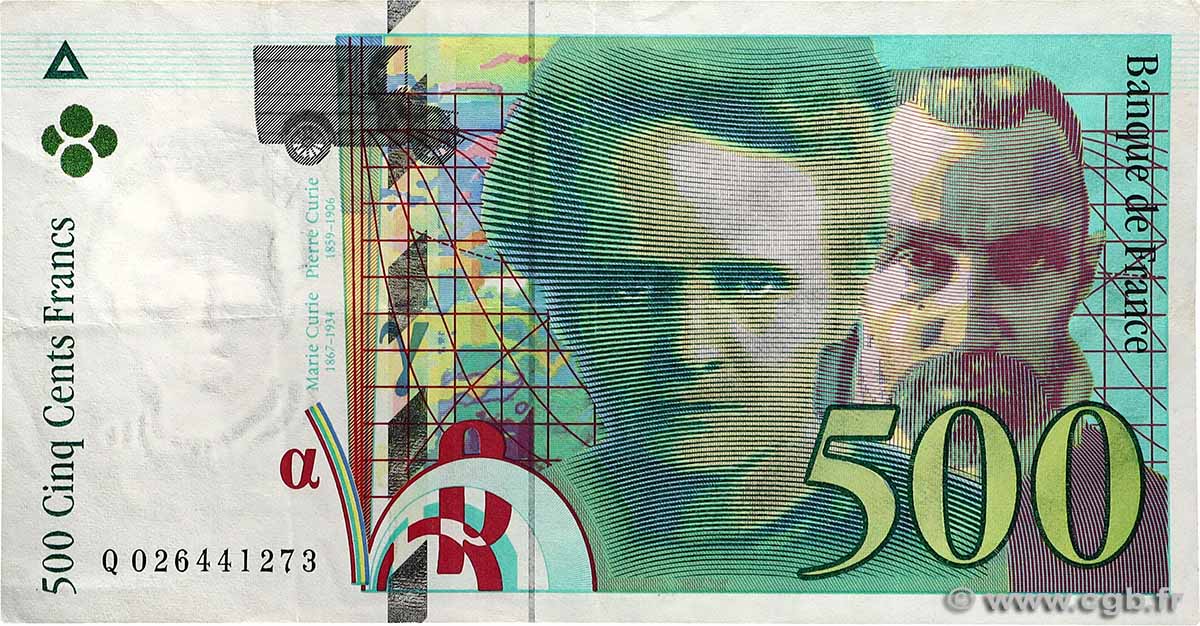500 Francs PIERRE ET MARIE CURIE Symbole décalé Fauté FRANCE  1994 F.76f1.01 VF