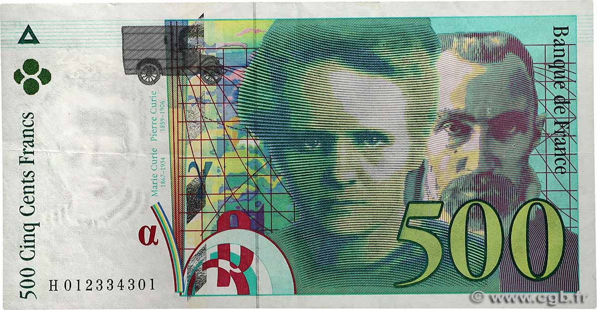 500 Francs PIERRE ET MARIE CURIE Symbole décalé Fauté FRANKREICH  1994 F.76f1.01 fVZ