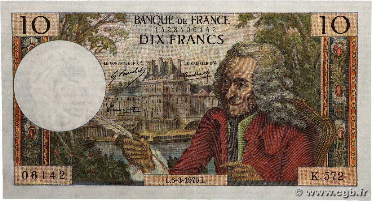 10 Francs VOLTAIRE FRANCIA  1970 F.62.43 FDC