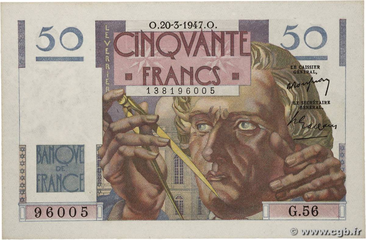 50 Francs LE VERRIER FRANCIA  1947 F.20.07 SC+