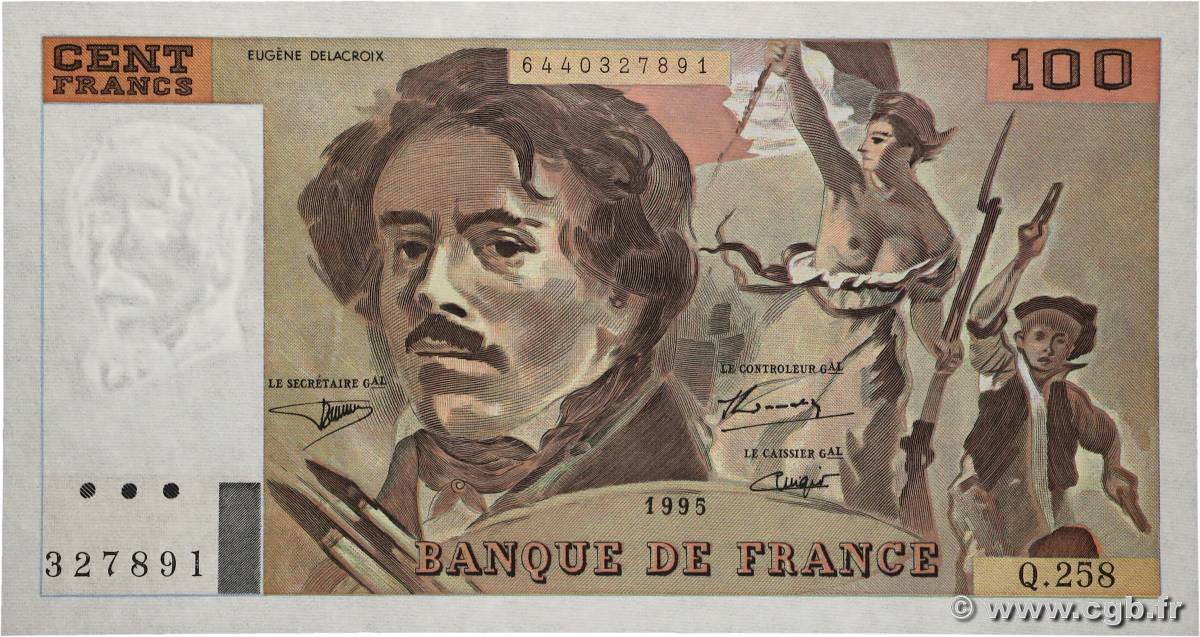 100 Francs DELACROIX 442-1 & 442-2 FRANCIA  1995 F.69ter.02a FDC