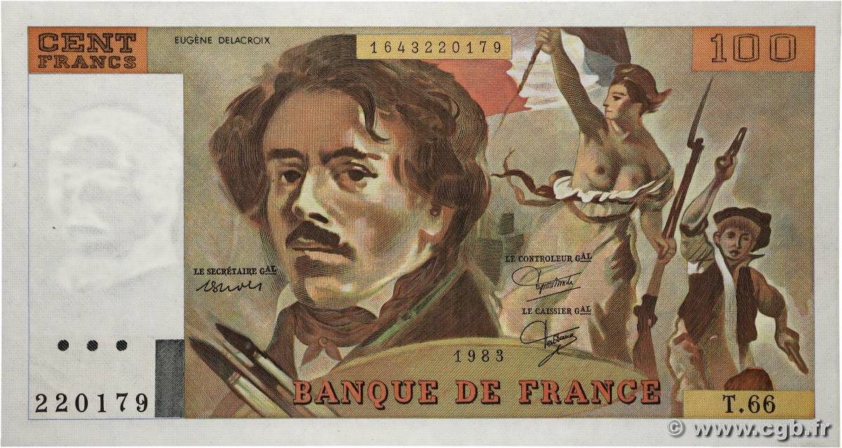 100 Francs DELACROIX modifié FRANCIA  1983 F.69.07 SC+