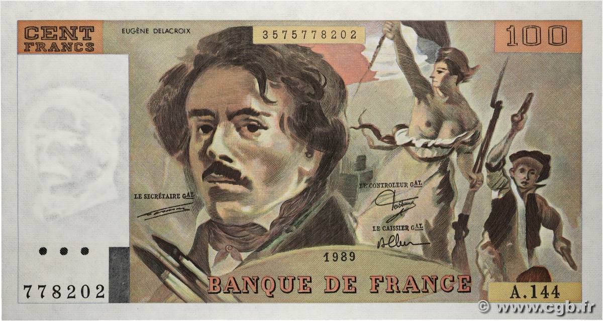 100 Francs DELACROIX modifié FRANCIA  1989 F.69.13c SC+