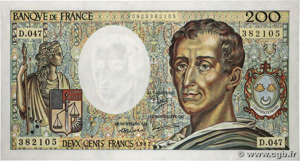 200 Francs MONTESQUIEU FRANCIA  1987 F.70.07 SC