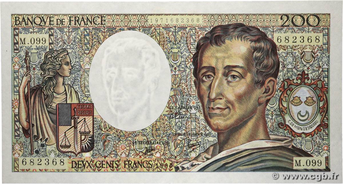 200 Francs MONTESQUIEU FRANCIA  1990 F.70.10b SC+
