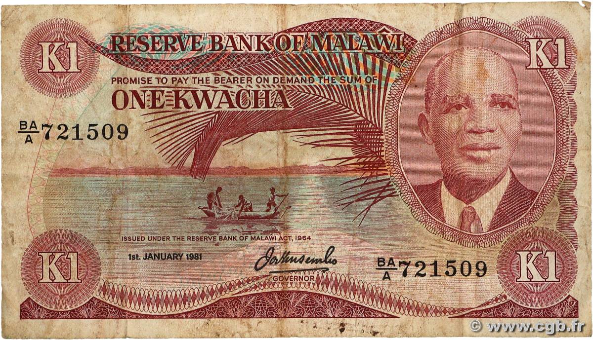 1 Kwacha MALAWI  1981 P.14d pr.TB