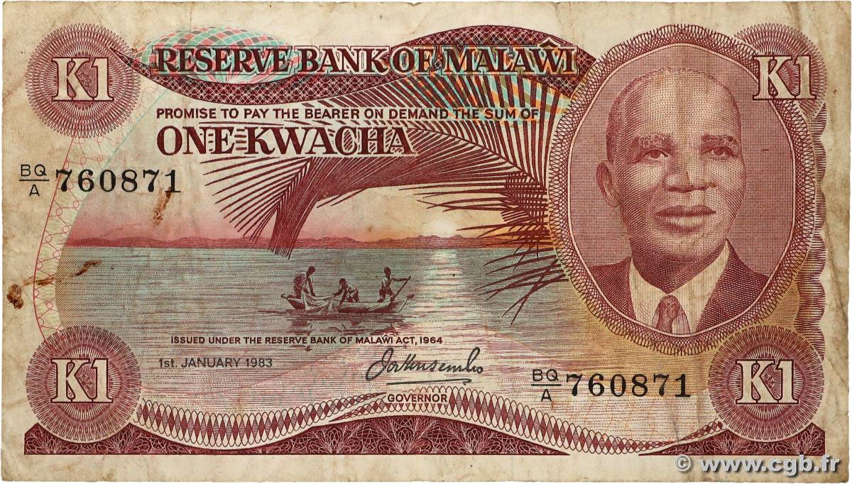1 Kwacha MALAWI  1981 P.14f TB