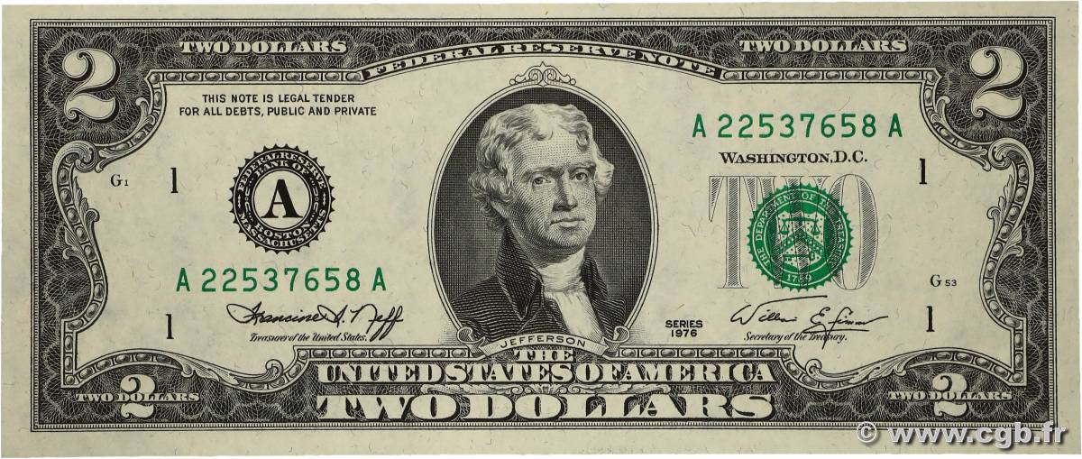 2 Dollars ESTADOS UNIDOS DE AMÉRICA Boston  1976 P.461 SC+