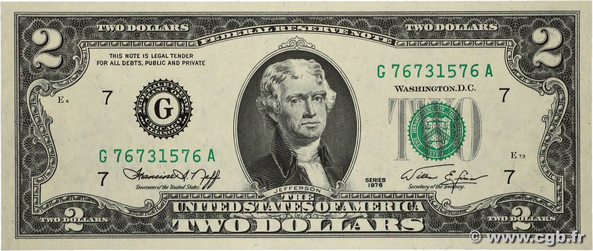 2 Dollars ESTADOS UNIDOS DE AMÉRICA Chicago  1976 P.461 FDC