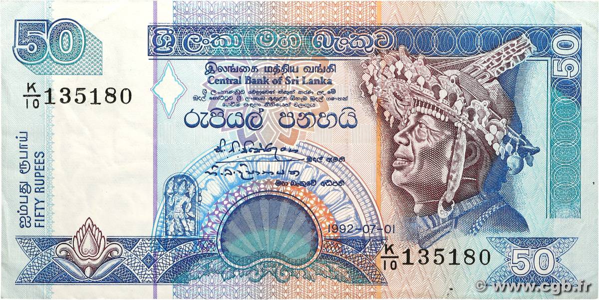 50 Rupees SRI LANKA  1992 P.104b TTB+