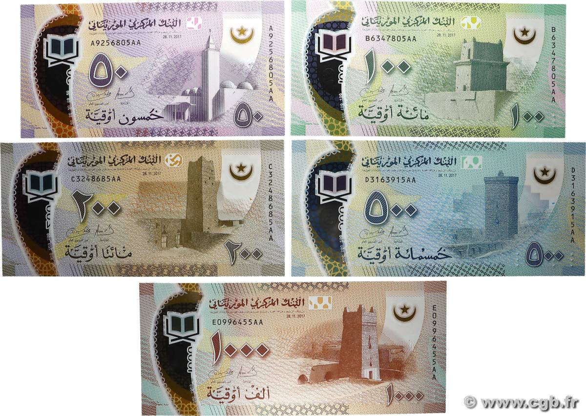 50 à 1000 Ouguiya Lot MAURITANIEN  2017 P.22 à P.26 ST