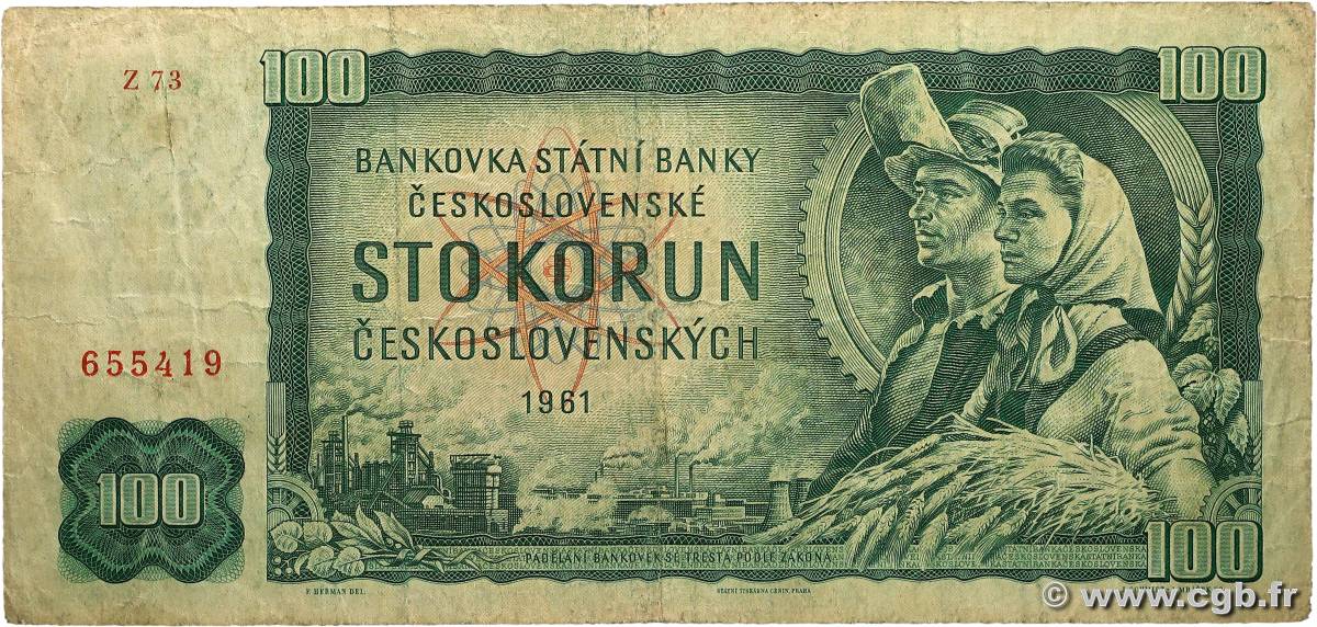 100 Korun TCHÉCOSLOVAQUIE  1961 P.091h B+