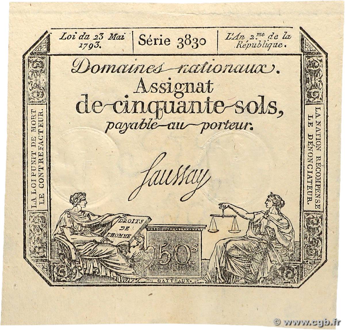 50 Sols FRANCE  1793 Ass.42c XF+