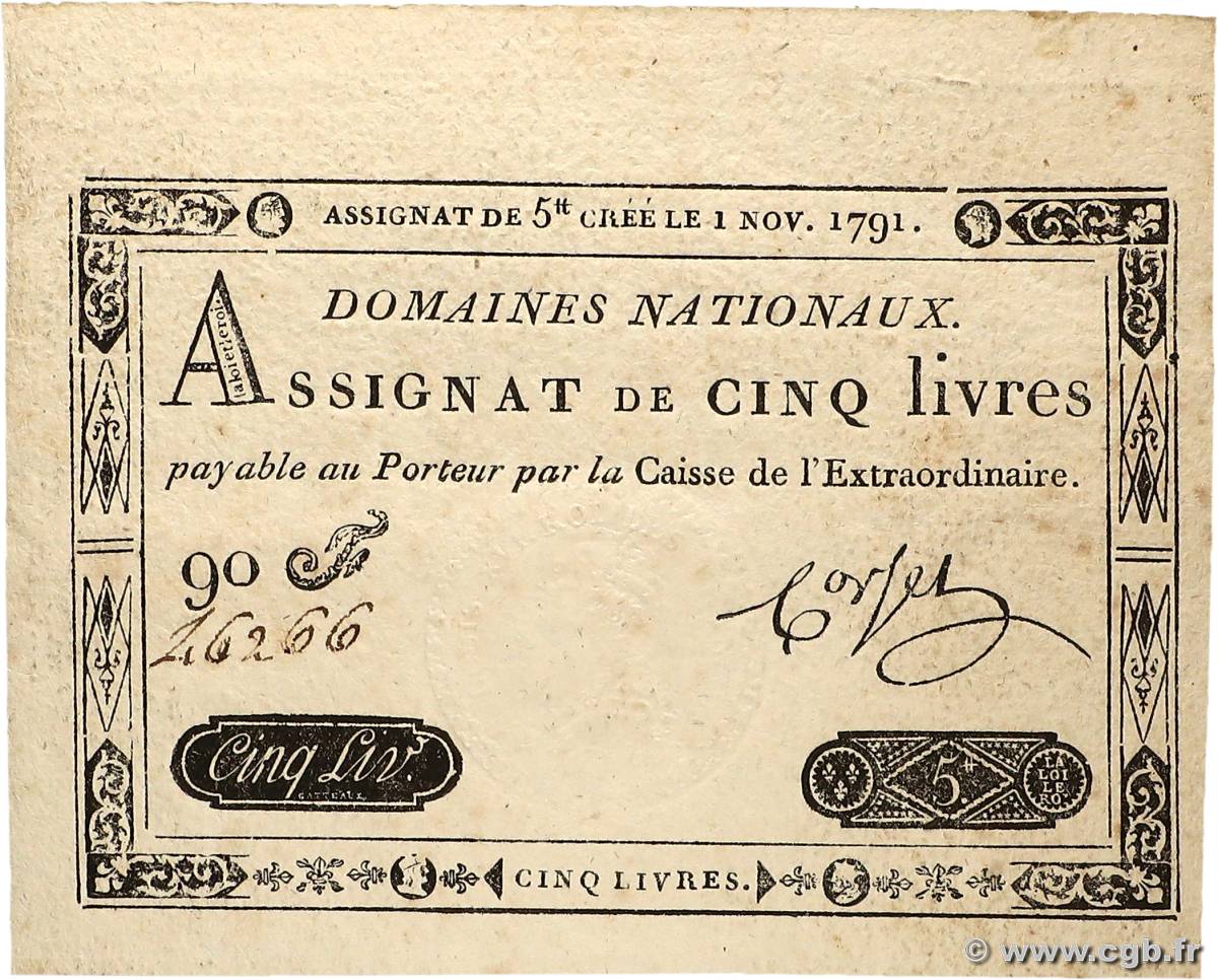 5 Livres FRANKREICH  1791 Ass.20a fST+