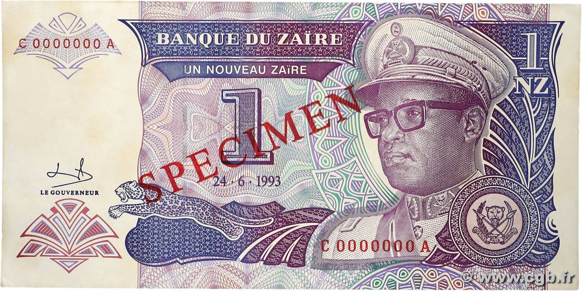 1 Nouveau Zaïre Spécimen ZAÏRE  1993 P.52s SPL