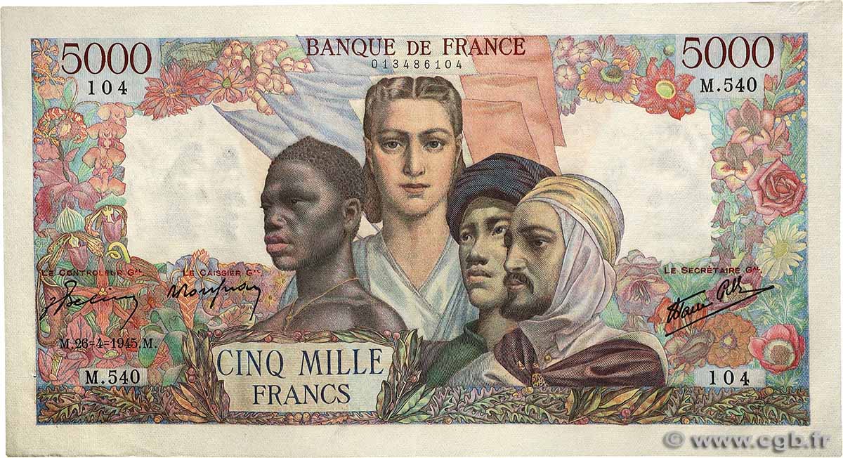 5000 Francs EMPIRE FRANÇAIS FRANCE  1945 F.47.23 XF+