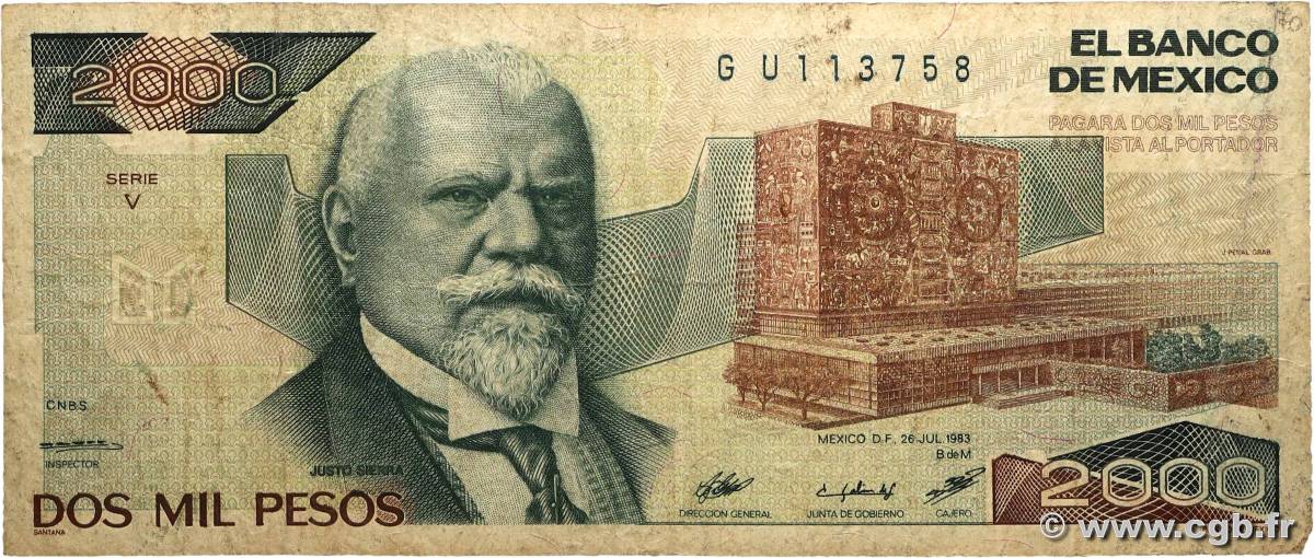 2000 Pesos MEXIQUE  1983 P.082a B