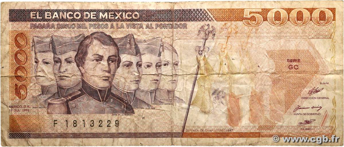 5000 Pesos MEXIQUE  1985 P.088a TB