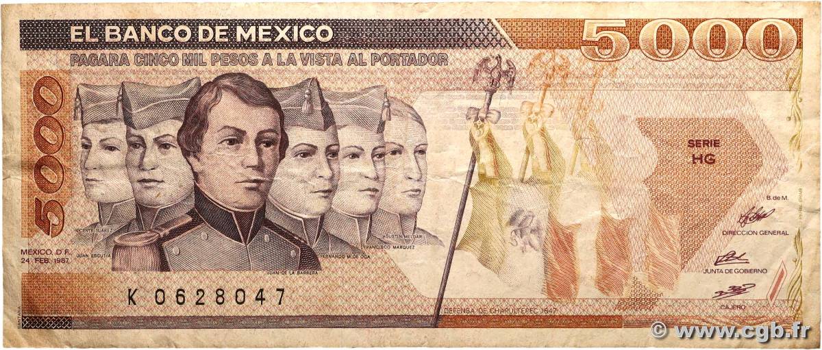 5000 Pesos MEXICO  1987 P.088b q.MB