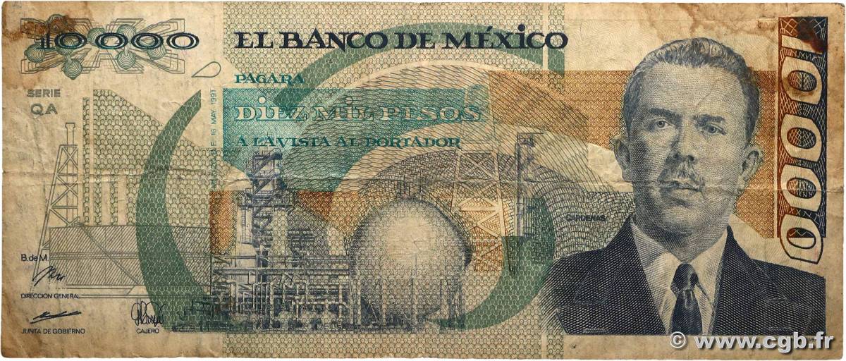 10000 Pesos MEXIQUE  1991 P.090d B+