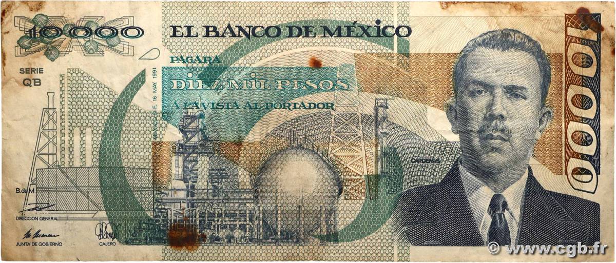 10000 Pesos MEXIQUE  1991 P.090d B+