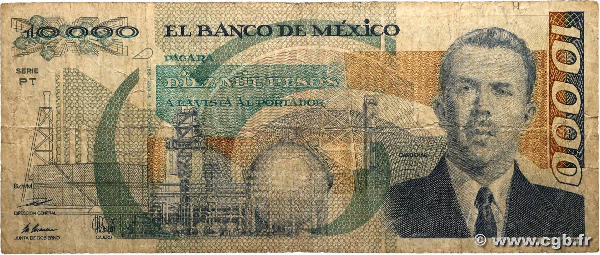 10000 Pesos MEXICO  1991 P.090d fS