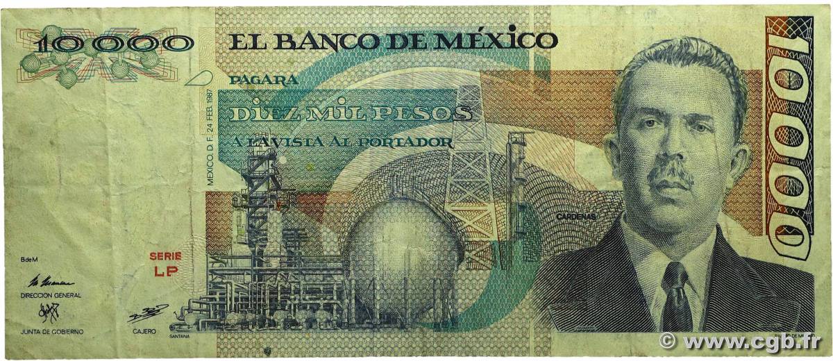 10000 Pesos MEXIQUE  1987 P.089 TB+