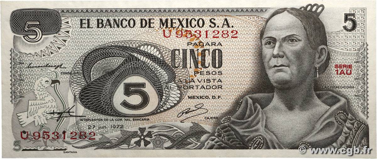 5 Pesos MEXICO  1972 P.062c fST+