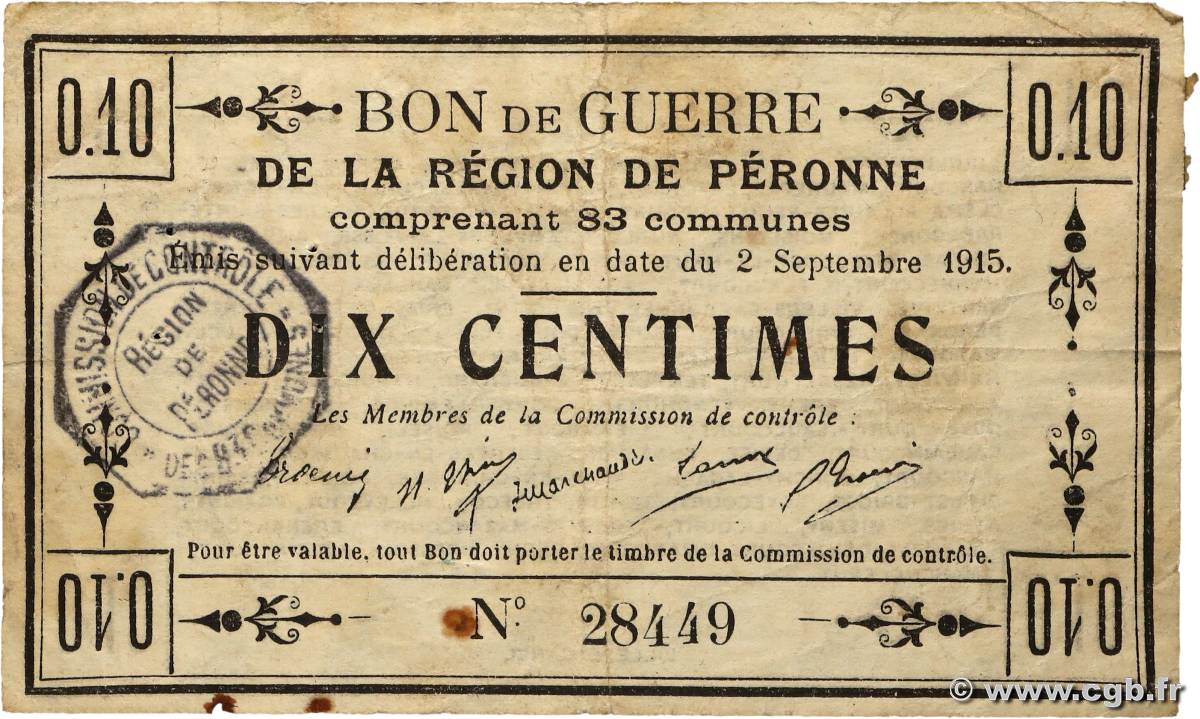 10 Centimes FRANCE regionalism and various Peronne 1915 JP.80-411 F