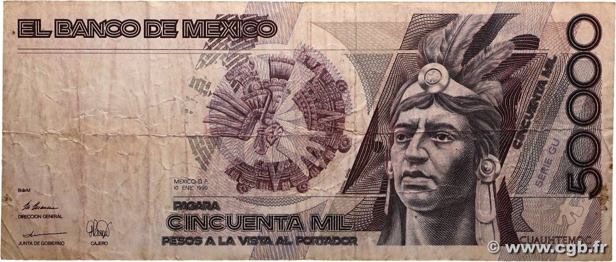 50000 Pesos MEXICO  1990 P.093b F