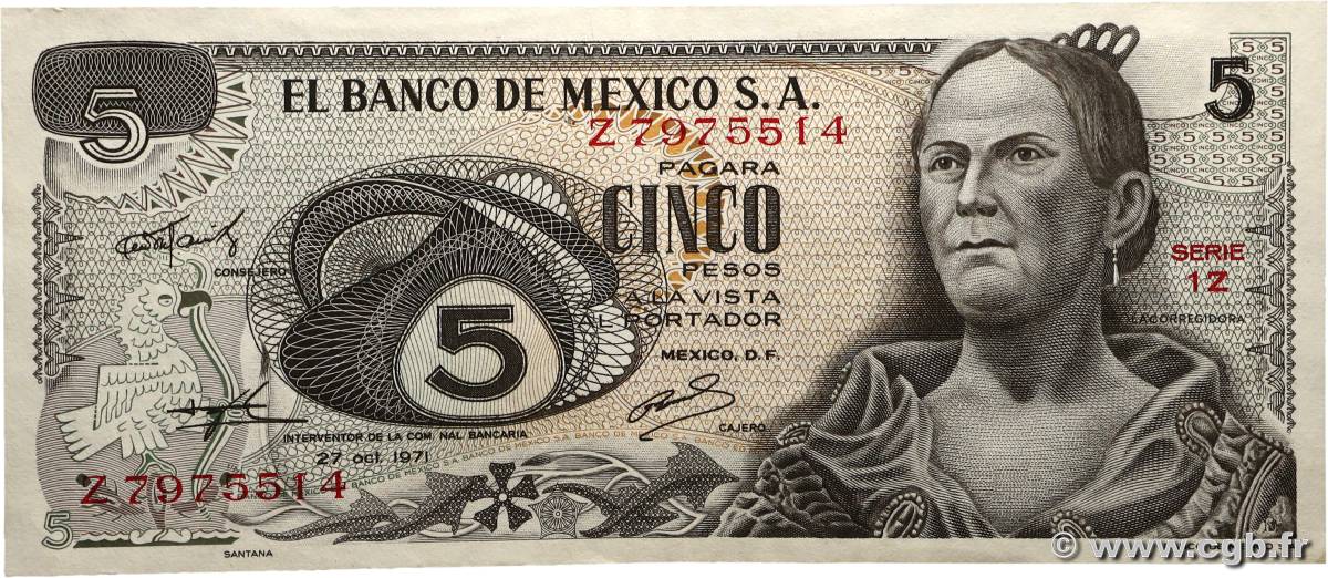 5 Pesos MEXIQUE  1971 P.062b TTB