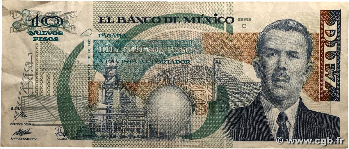 10 Nuevos Pesos MEXIQUE  1992 P.095 TB+