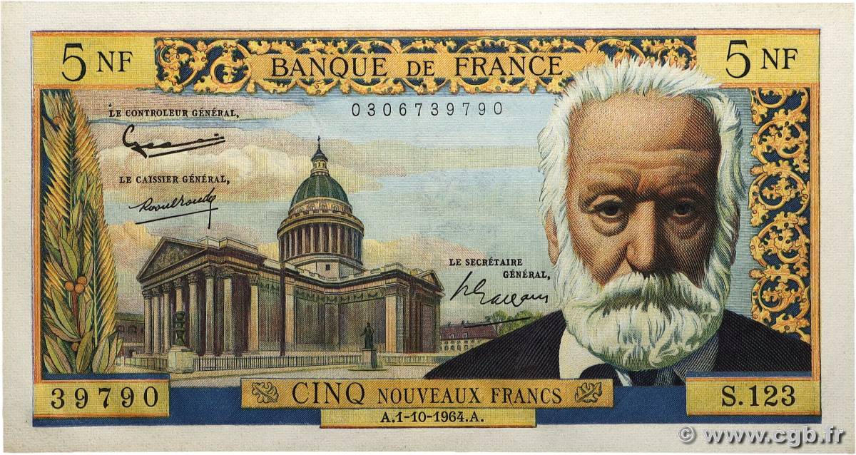 5 Nouveaux Francs VICTOR HUGO FRANKREICH  1964 F.56.16 fST