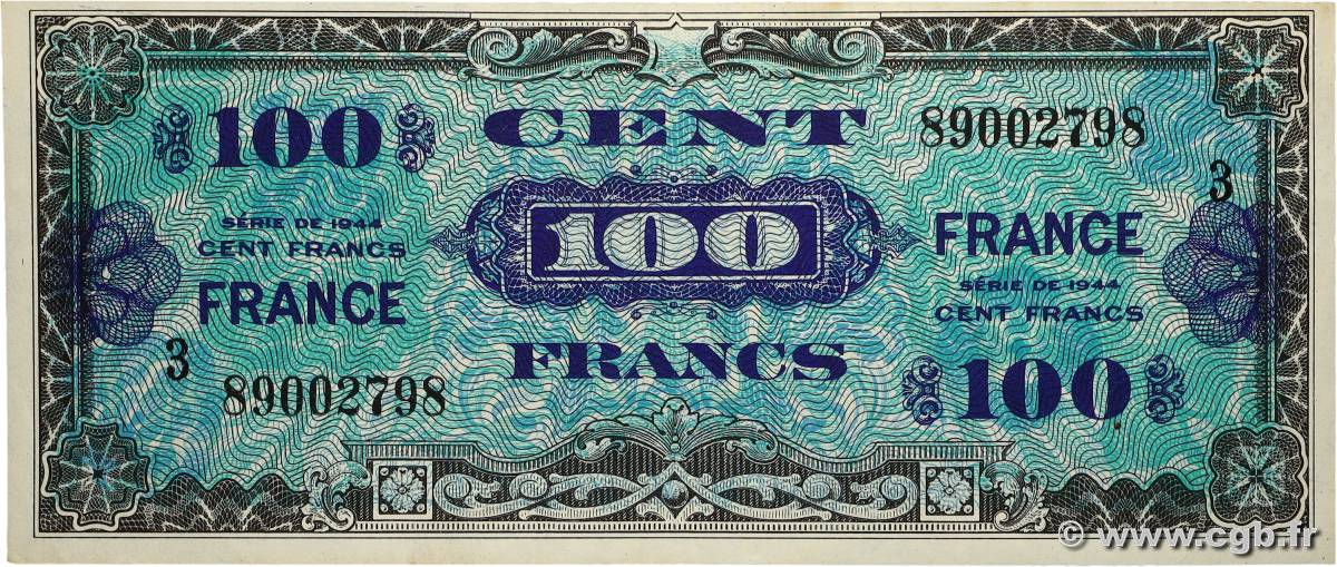 100 Francs FRANCE FRANKREICH  1945 VF.25.03 fST+
