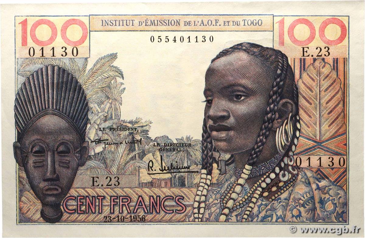 100 Francs FRENCH WEST AFRICA  1956 P.46 fST