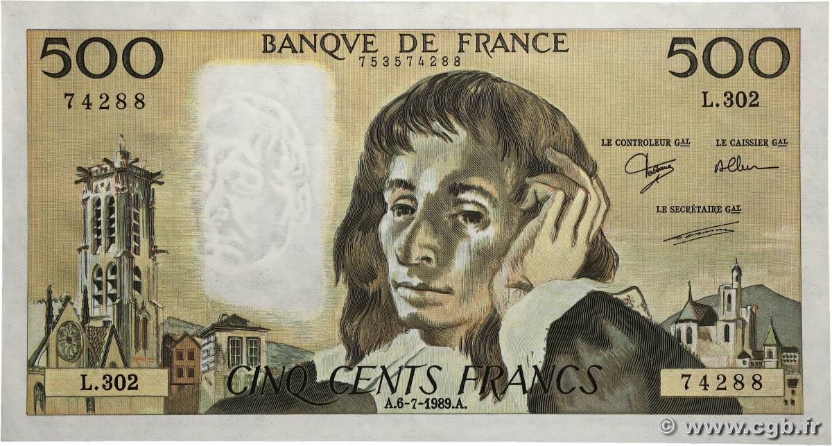 500 Francs PASCAL FRANCE  1989 F.71.42 SPL+