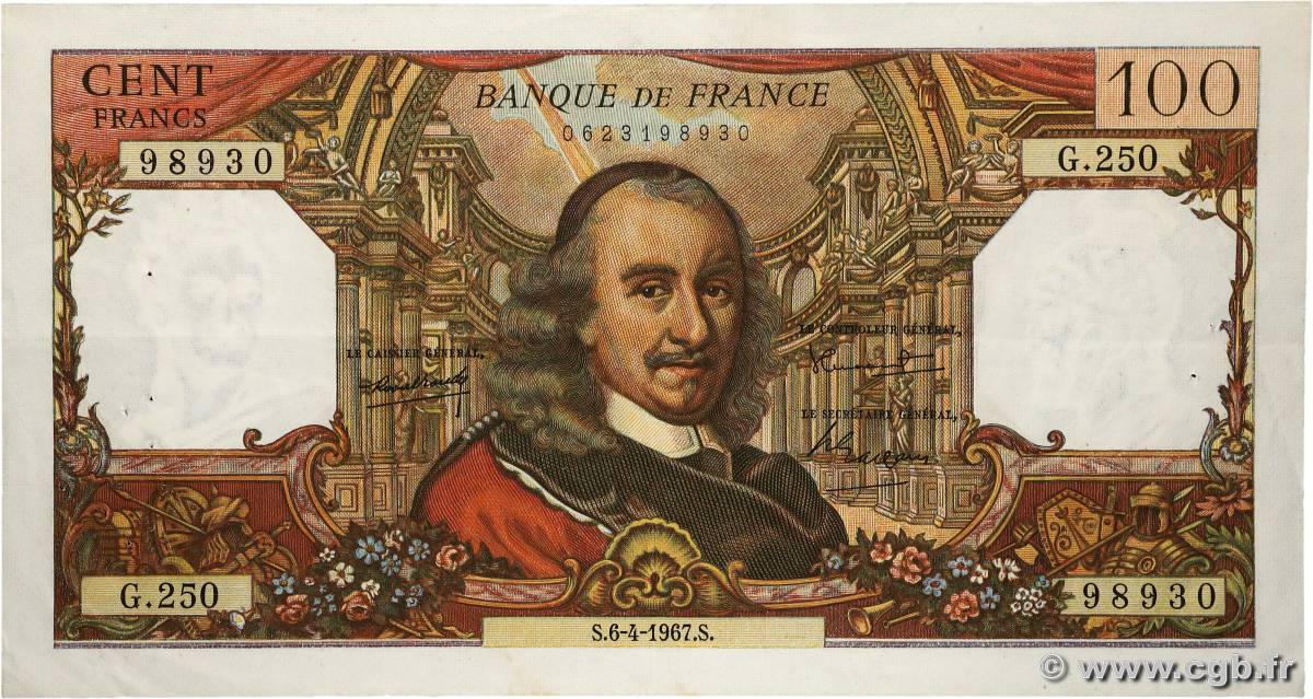 100 Francs CORNEILLE FRANCE  1967 F.65.17 VF