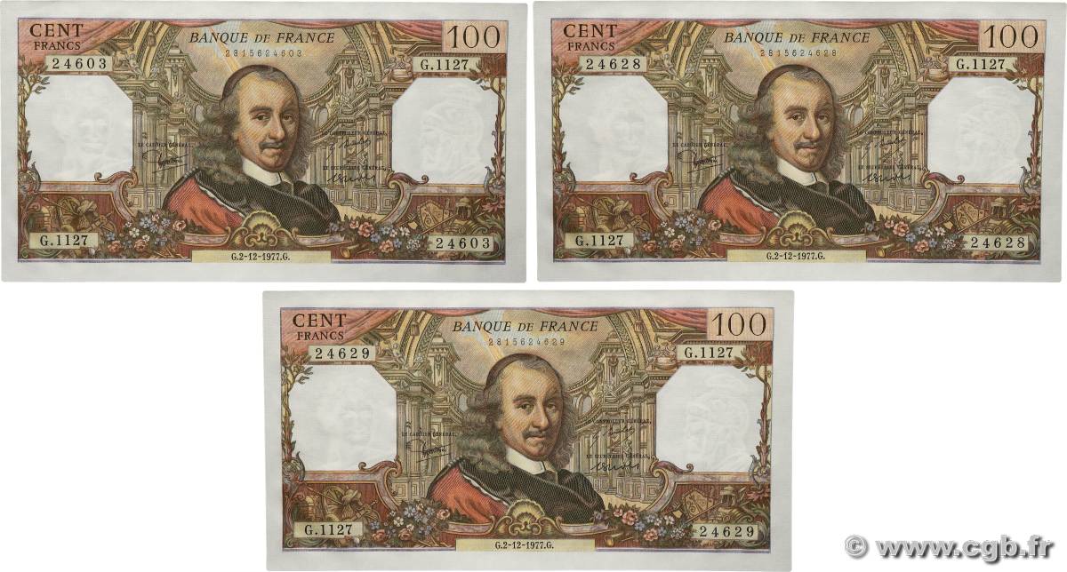 100 Francs CORNEILLE Lot FRANKREICH  1977 F.65.60 fST+