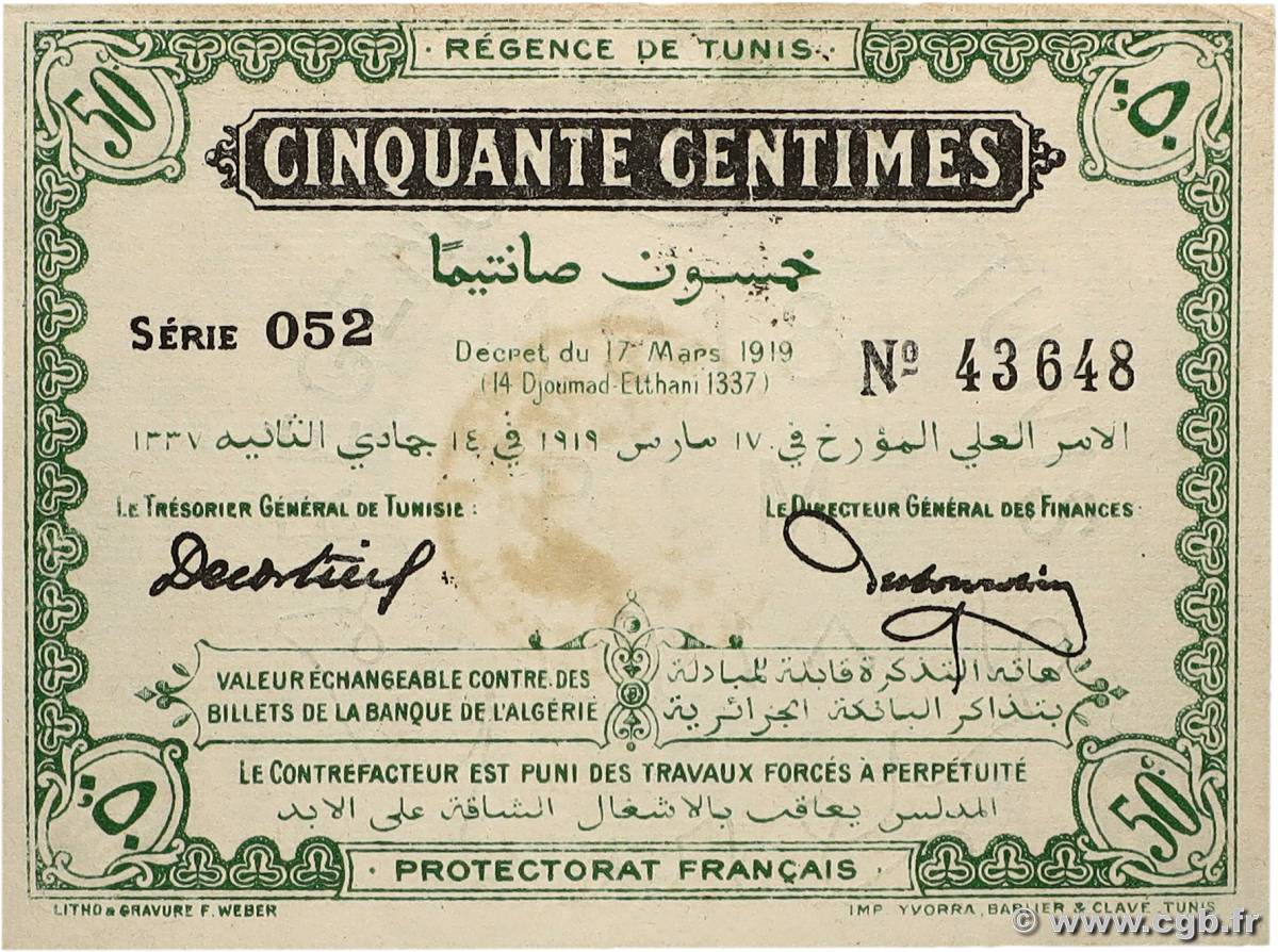 50 Centimes TUNESIEN  1919 P.45a fST+