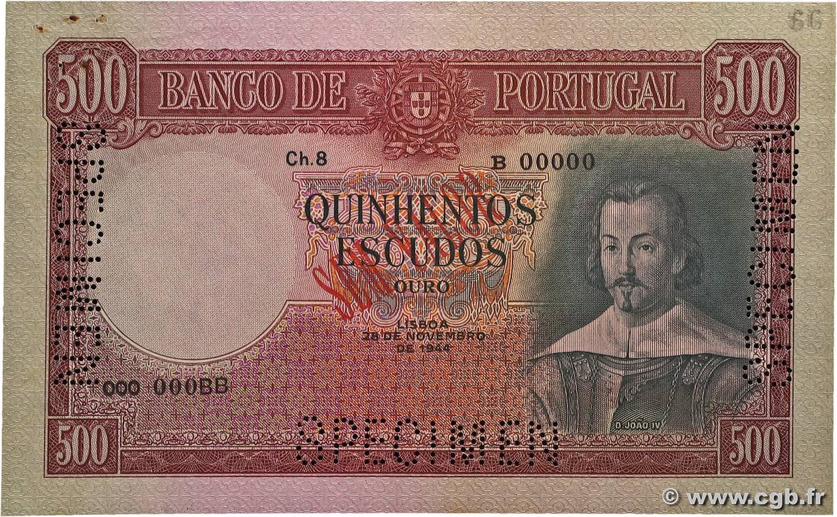 500 Escudos Spécimen PORTUGAL  1944 P.158s SUP+