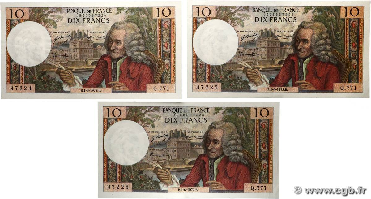 10 Francs VOLTAIRE Consécutifs FRANCIA  1972 F.62.56 MBC+