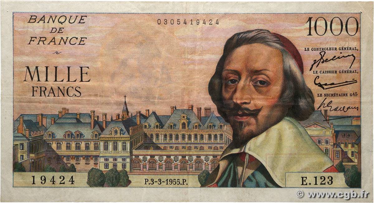1000 Francs RICHELIEU FRANCE  1955 F.42.11 pr.TTB