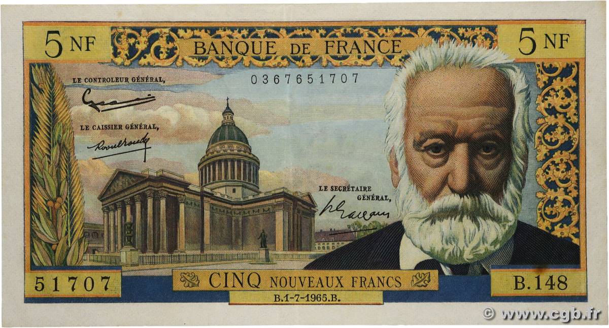5 Nouveaux Francs VICTOR HUGO FRANCIA  1965 F.56.19 MBC+