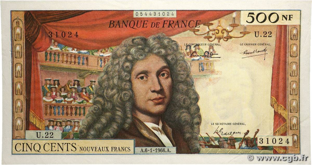 500 Nouveaux Francs MOLIÈRE FRANCE  1966 F.60.09 TTB+