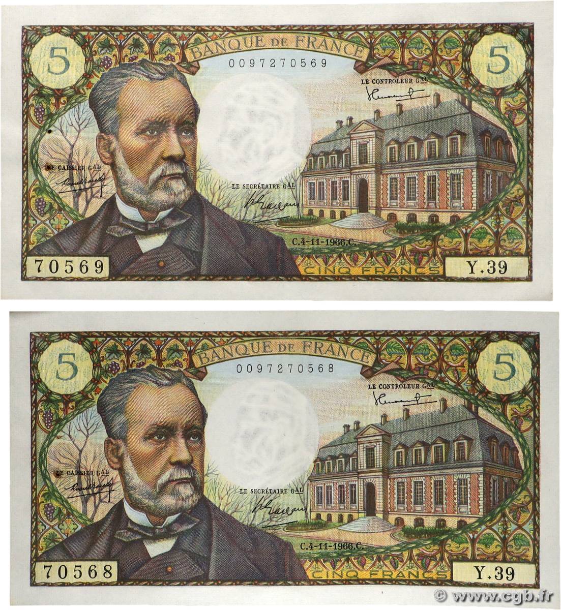 5 Francs PASTEUR Consécutifs FRANCIA  1966 F.61.04 q.SPL