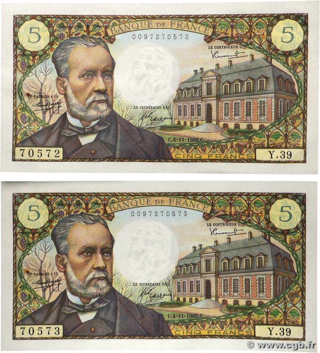 5 Francs PASTEUR Consécutifs FRANCE  1966 F.61.04 TTB+