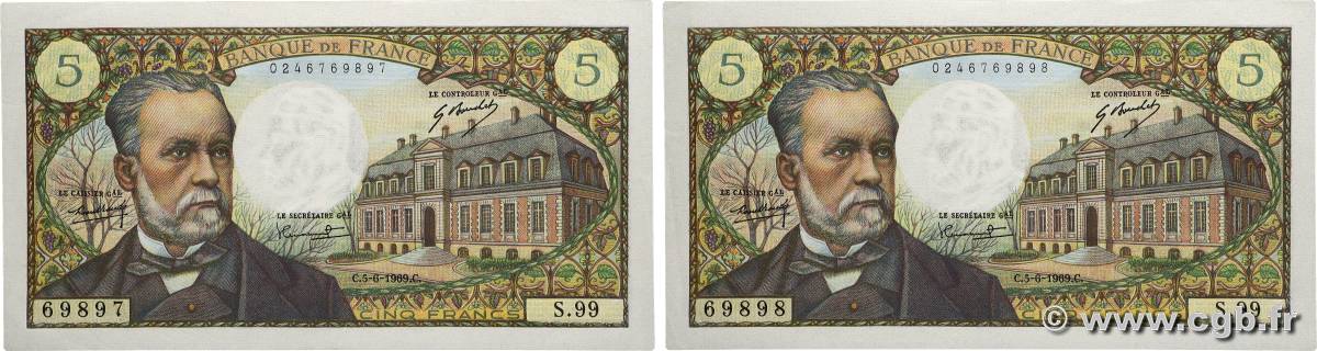 5 Francs PASTEUR Consécutifs FRANCE  1969 F.61.10 SPL+