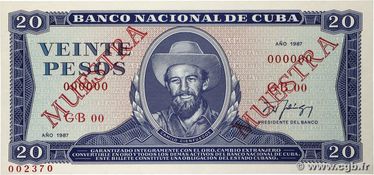 20 Pesos Spécimen CUBA  1987 P.105d UNC